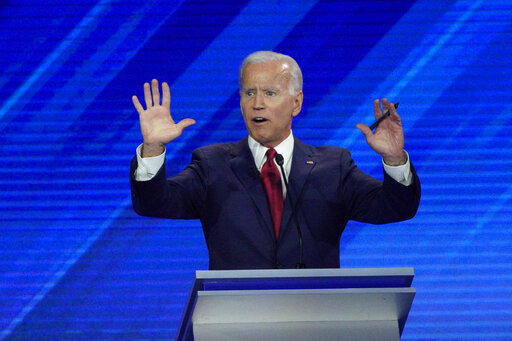 Democratic presidential candidate former Vice President Joe Biden answers a question Thursday, Sept. 12, 2019, during a Democratic presidential primary debate hosted by ABC at Texas Southern University in Houston. (AP Photo/David J. Phillip)