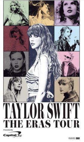 A photograph of Taylor Swift | The Eras Tour promotion. On Nov. 1, 2022, Swift announced The Eras Tour.
