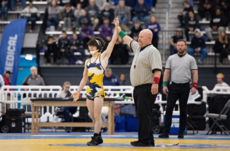 Junior Caden Smith has been wrestling since he was in sixth grade and is now a two-time state champion in the 106 lb. weight class. “Caden Smith pinned all his opponents… [Smith] had a lot of pressure on him and he came through in a beautiful way,” said Hazard. Photo courtesy of Caden Smith.